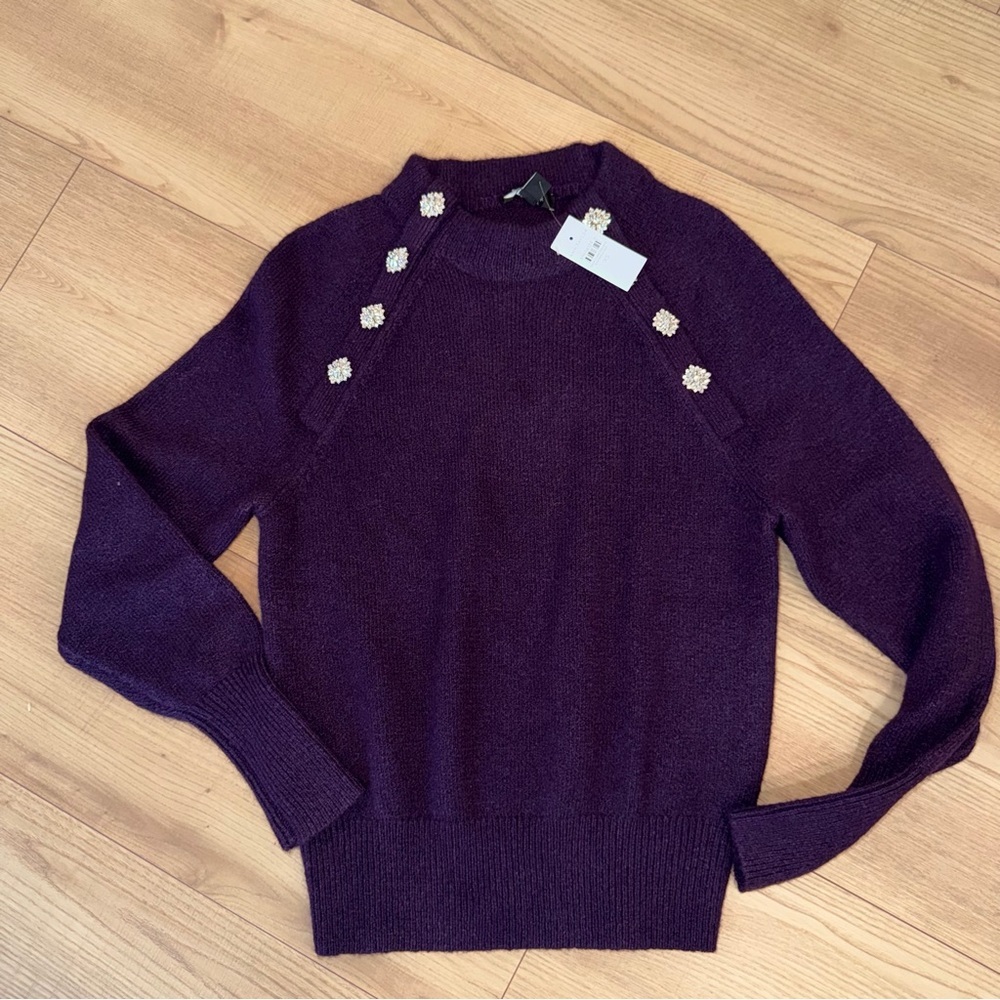 Ann Taylor Deep Purple Sweater with Floral Accents